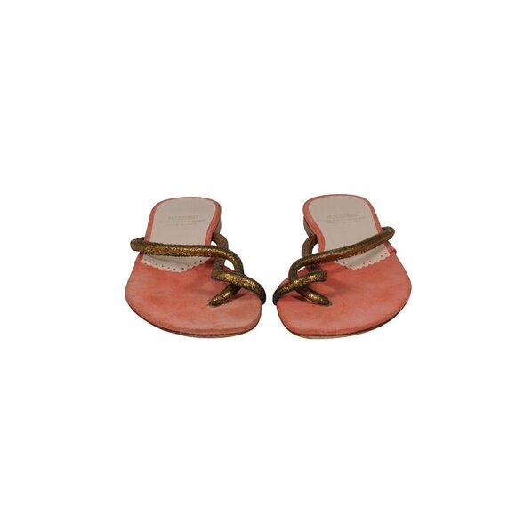 Moschino Womens Cheap And Chic Sandals US 7.5 Orange Gold Thong Slip On Slides - Picture 2 of 10